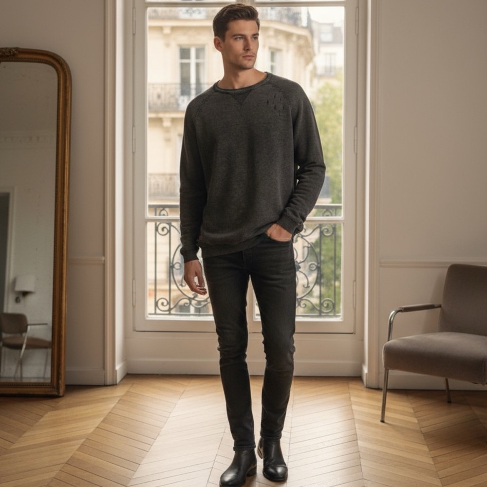 Scotch & Soda Men's Crew Neck Sweater  dark gray Cotton Size XL